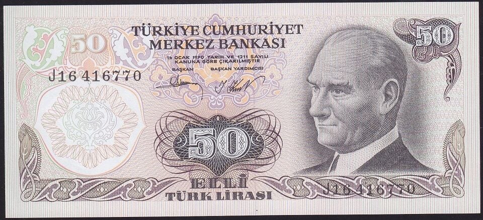 6.Emisyon 2.Tertip 50 Lira J16 416770 Çil