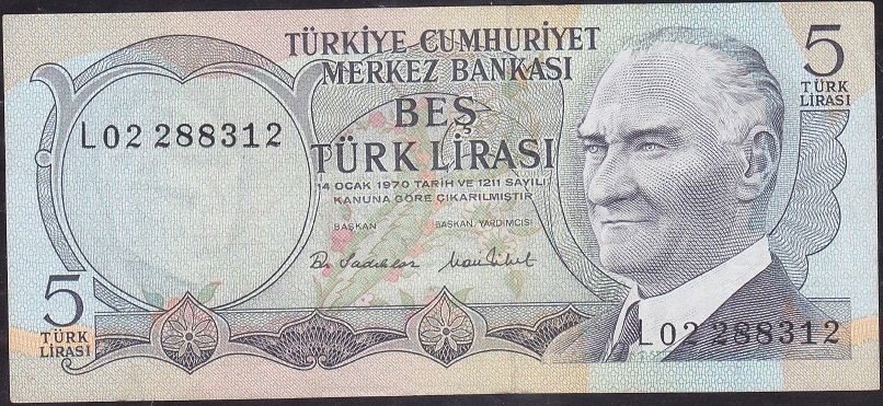6.Emisyon 2.Tertip 5 Lira L02 288312 Çok Temiz +