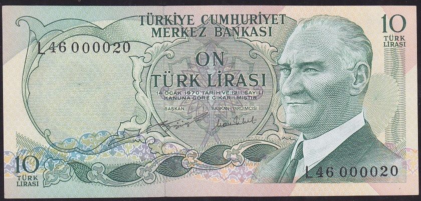 6.Emisyon 2.Tertip 10 Lira L46 000020 Çil Güzel Numara
