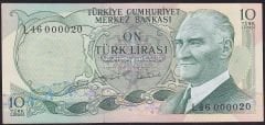 6.Emisyon 2.Tertip 10 Lira L46 000020 Çil Güzel Numara