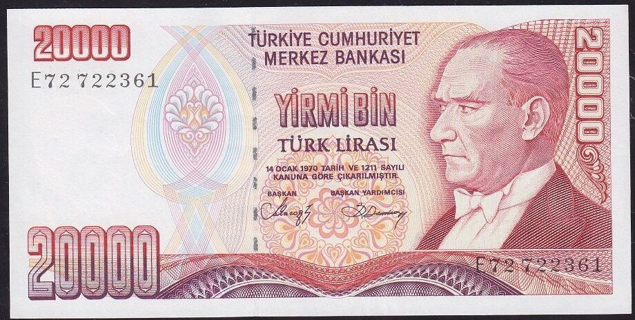 7.Emisyon 1.Tertip 20000 Lira E72 722361 Çil