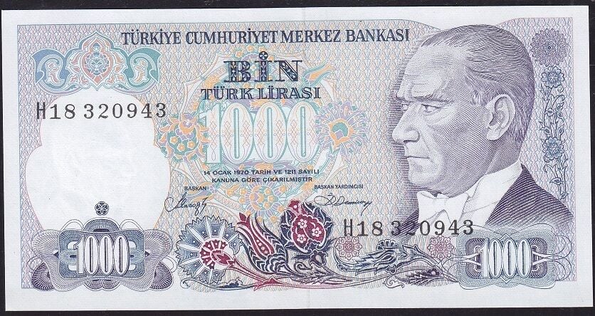 7.Emisyon 2.Tertip 1000 Lira H18 320943 Çilaltı Çil