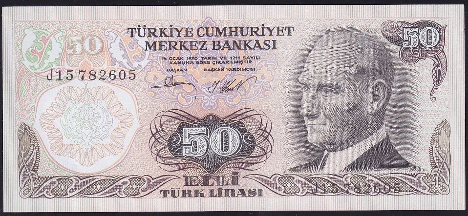 6.Emisyon 2.Tertip 50 Lira J15 782605 Çilaltı