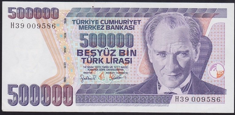 7.EMİSYON 4.TERTİP 500000 LİRA H39 009586 ÇİLALTI ÇİL