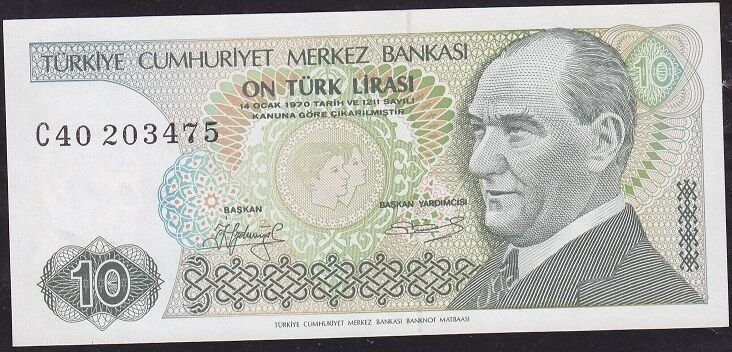 7.Emisyon 1.Tertip 10 Lira C40 203475 Çilaltı Kısa Kaş