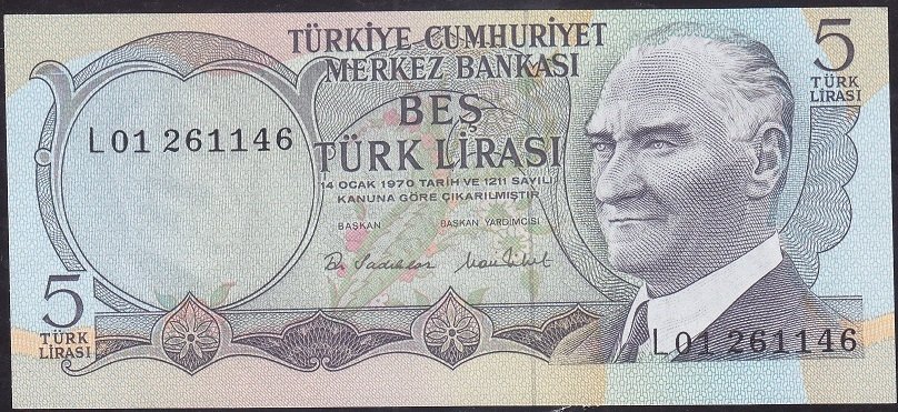 6.Emisyon 2.Tertip 5 Lira L01 261146 Çilaltı Çil