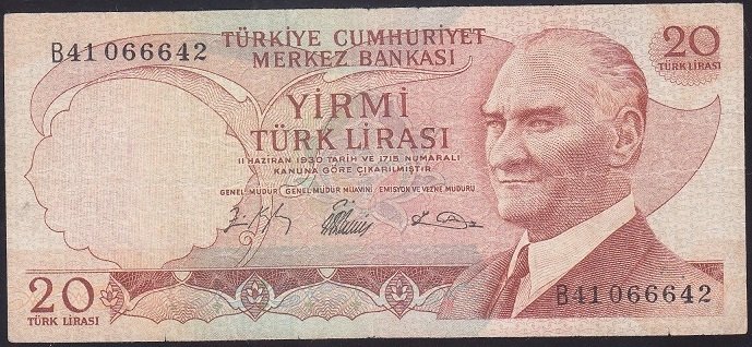 6.EMİSYON 1.TERTİP 20 LİRA B41 066642 İYİ