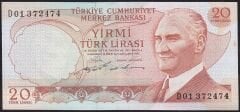 6.Emisyon 2.Tertip 20 Lira D01 372474 Çilaltı
