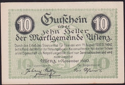Avusturya 10 Heller Notgeld 1920 Çil