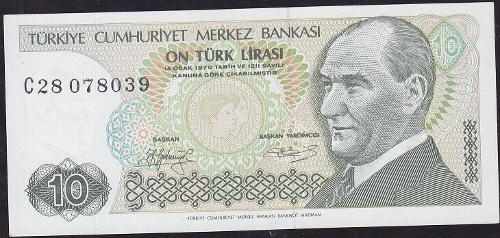7.Emisyon 1.Tertip 10 Lira C28 078039 Çil Uzun Kaş