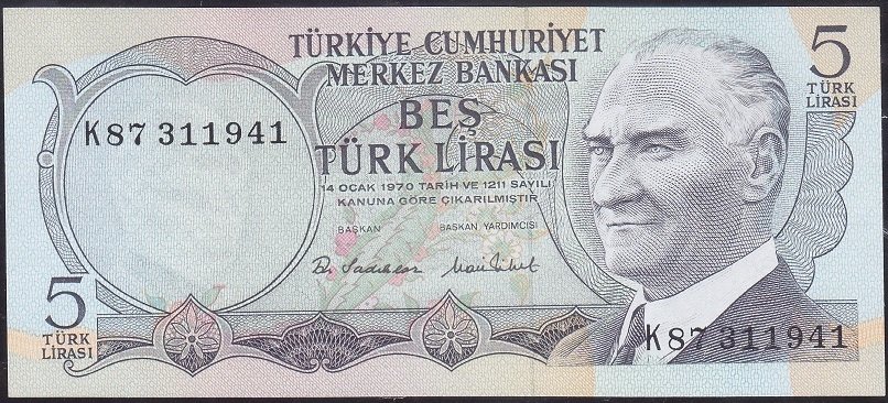 6.Emisyon 2.Tertip 5 Lira K87 311941 Çil