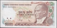 7.Emisyon 3.Tertip 5000 Lira F12 333153 Çok Temiz+