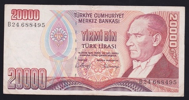 7.EMİSYON 1.TERTİP 20000 LİRA B24 688495 ÇOK TEMİZ