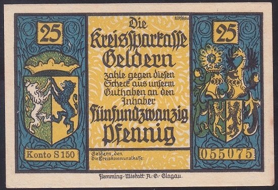 ALMANYA 25 PFENNİNG NOTGELD 1920 ÇİL