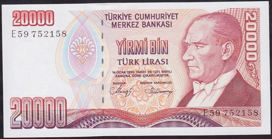 7.Emisyon 1.Tertip 20000 Lira E59 752158 Çil