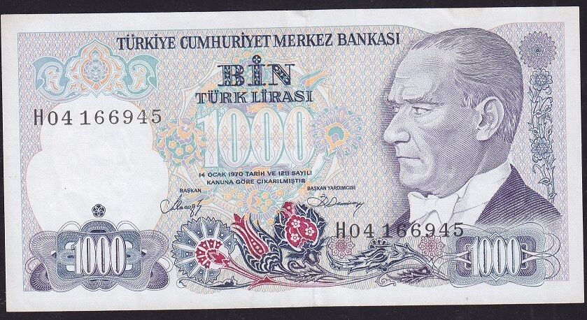 7.Emisyon 2.Tertip 1000 Lira H04 166945 Çok Temiz+