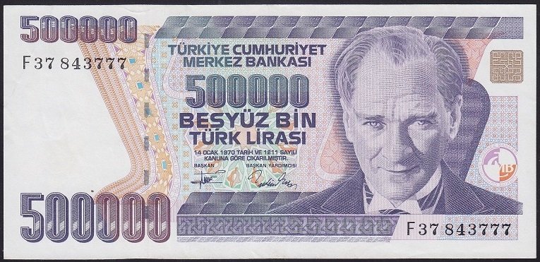 7.EMİSYON 3.TERTİP 500000 LİRA F37 843777 ÇÇT