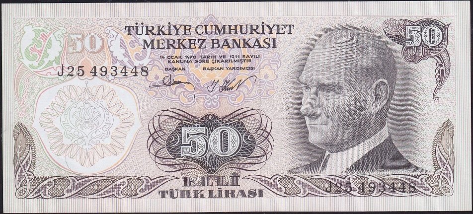 6.Emisyon 2.Tertip 50 Lira J25 493448 Çilaltı Çil