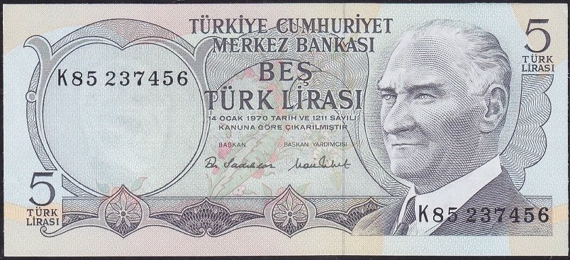 6.Emisyon 2.Tertip 5 Lira K85 237456 Çilaltı Çil
