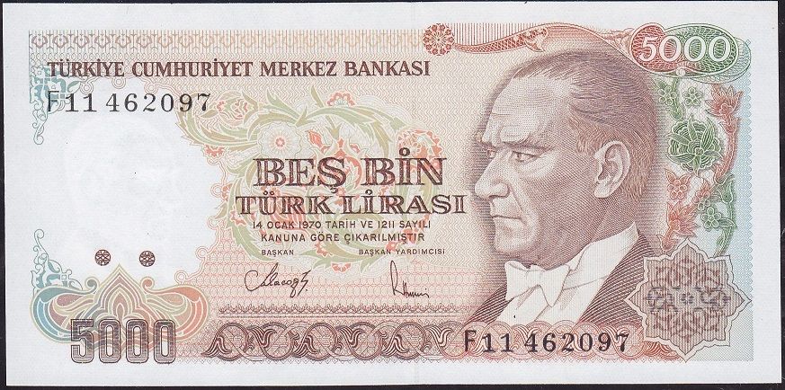 7.Emisyon 3.Tertip 5000 Lira F11 462097 Çil
