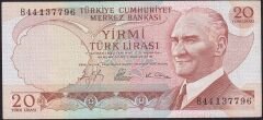 6.Emisyon 1.Tertip 20 Lira B44 137796 Çok Temiz+