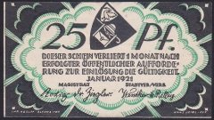 ALMANYA 25 PFENNİNG NOTGELD 1921 ÇİL