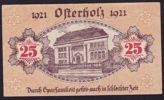 Almanya 25 Pfennig Notgeld 1921 Çil Filigranlı