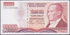 7.Emisyon 1.Tertip 20000 Lira E55 533388 Çil