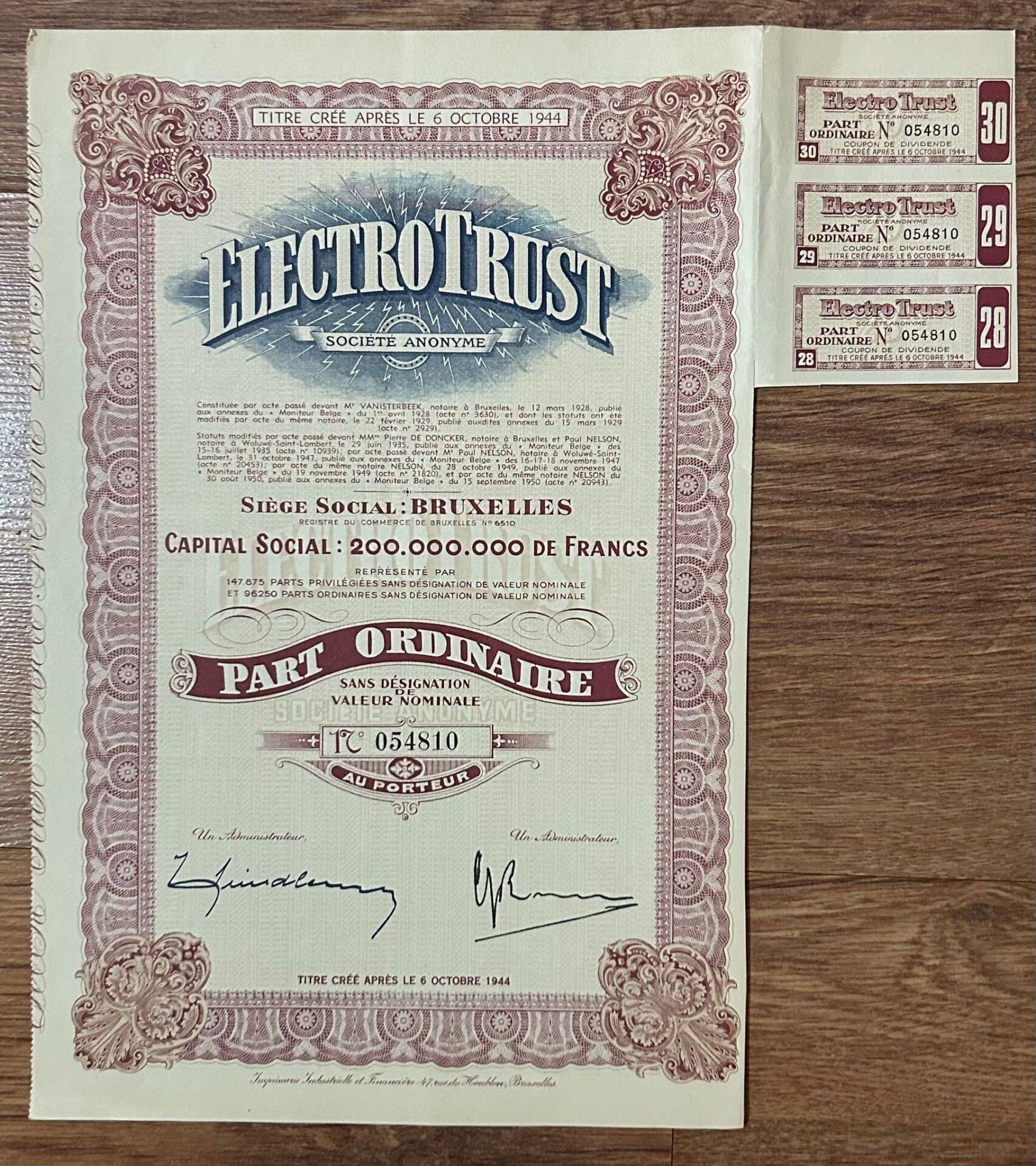 Hisse Senedi - ELECTRO TRUST 1944 ( 29 X 32 cm )