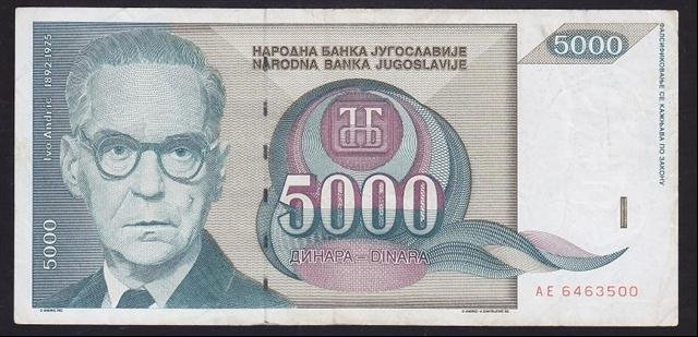 YUGOSLAVYA 5000 DİNAR 1992 ÇOK ÇOK TEMİZ