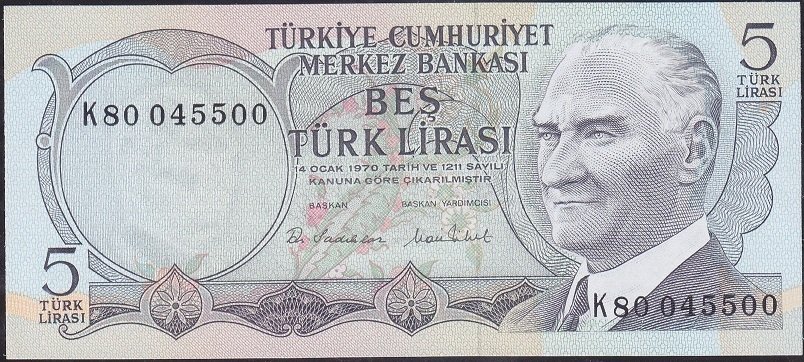 6.Emisyon 2.Tertip 5 Lira K80 045500 Çil