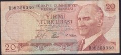 6.EMİSYON 1.TERTİP 20 LİRA B38 359360 TEMİZ