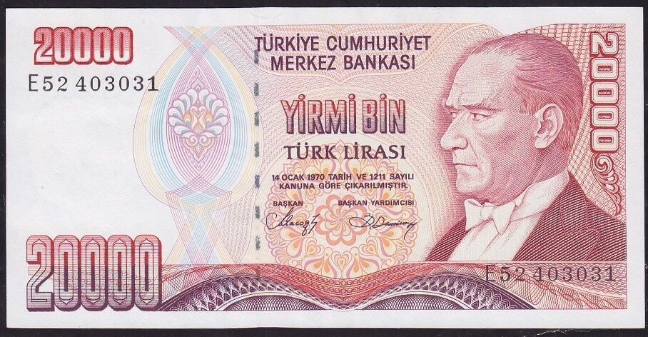7.Emisyon 1.Tertip 20000 Lira E52 403031 Çilaltı
