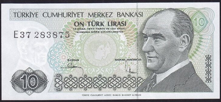 7.Emisyon 2.Tertip 10 Lira E37 283875 Çil