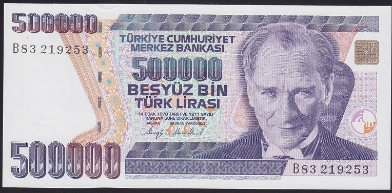 7.EMİSYON 1.TERTİP 500000 LİRA B83 219253 ÇİL