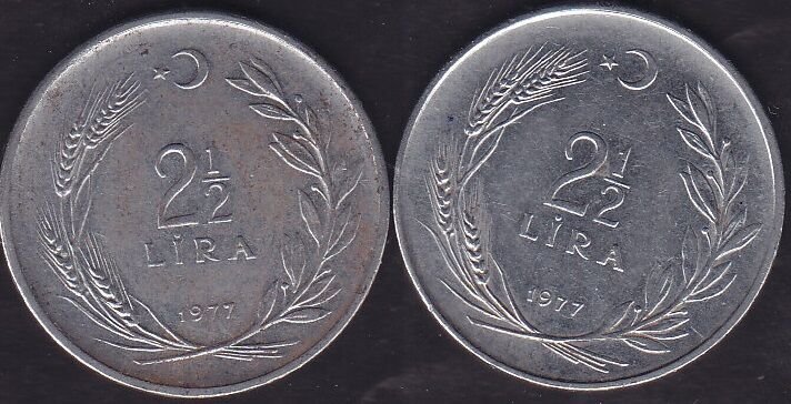 1977 Yılı 2.5 Lira (Ters Düz Takım)