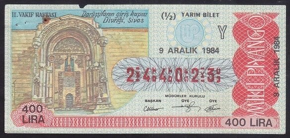 1984 9 ARALIK YARIM BİLET Y SERİSİ