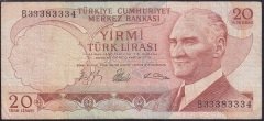 6.EMİSYON 1.TERTİP 20 LİRA B33 383334 TEMİZ
