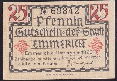 ALMANYA 25 PFENNİNG NOTGELD 1920 ÇİL
