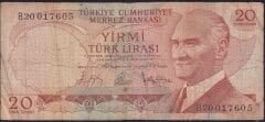 6.Emisyon 1.Tertip 20 Lira B20 017605 Temiz