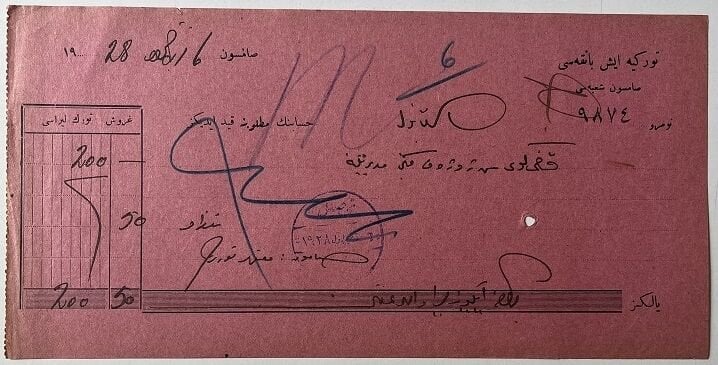 Osmanlıca Evrak İş bankası 1928