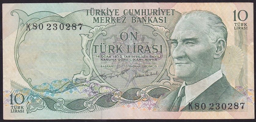 6.Emisyon 2.Tertip 10 Lira K80 230287 Çok Temiz+