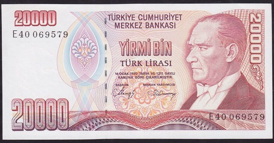 7.Emisyon 1.Tertip 20000 Lira E40 069579 Çok Çok Temiz+