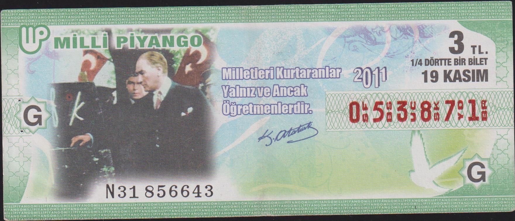 2011 19 Kasım Çeyrek Bilet - G Serisi