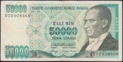 7.Emisyon 1.Tertip 50000 Lira B73 028368 Çok Temiz