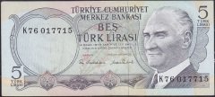 6.Emisyon 2.Tertip 5 Lira K76 017715 Ççt Çilaltı