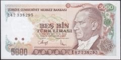 7.Emisyon 3.Tertip 5000 Lira E42 338295 Çilaltı