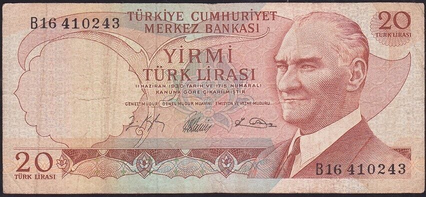 6.Emisyon 1.Tertip 20 Lira B16 410243 Çok Temiz