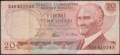 6.Emisyon 1.Tertip 20 Lira B16 410243 Çok Temiz