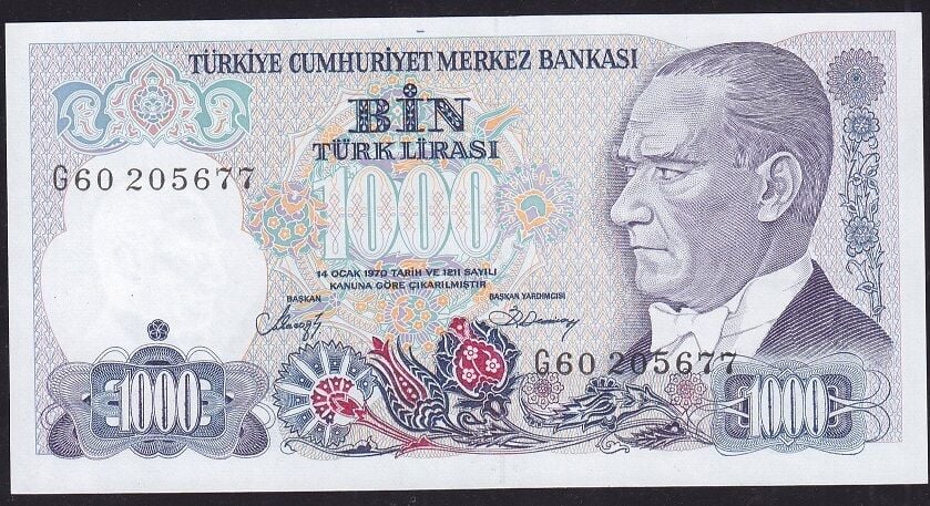 7.Emisyon 2.Tertip 1000 Lira G60 205677 Çil
